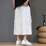 Buddha Stones Summer Tang Style Side Frog Button Men's Straight Leg Pants With Pockets