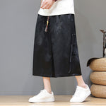 Buddha Stones Summer Tang Style Side Frog Button Men's Straight Leg Pants With Pockets