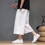 Buddha Stones Summer Tang Style Side Frog Button Men's Straight Leg Pants With Pockets