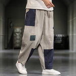 Buddha Stones Spring Casual Color Block Cotton Linen Cropped Men's Harem Pants With Pockets