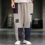 Buddha Stones Spring Casual Color Block Cotton Linen Cropped Men's Harem Pants With Pockets