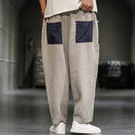 Buddha Stones Spring Casual Color Block Cotton Linen Cropped Men's Harem Pants With Pockets