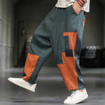 Buddha Stones Spring Casual Color Block Cotton Linen Cropped Men's Harem Pants With Pockets