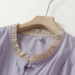 Buddha Stones Summer Casual Button Up Solid Ruffled Collar Cotton Women's Short Sleeve Shirt