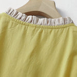 Buddha Stones Summer Casual Button Up Solid Ruffled Collar Cotton Women's Short Sleeve Shirt