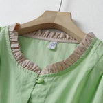 Buddha Stones Summer Casual Button Up Solid Ruffled Collar Cotton Women's Short Sleeve Shirt