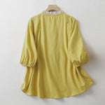 Buddha Stones Summer Casual Button Up Solid Ruffled Collar Cotton Women's Short Sleeve Shirt