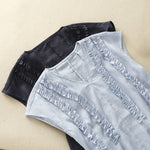 Buddha Stones Summer Casual Solid V-Neck Vertical Ruffle Pleat Women's Sleeveless T-Shirts Tank Top