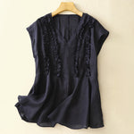 Buddha Stones Summer Casual Solid V-Neck Vertical Ruffle Pleat Women's Sleeveless T-Shirts Tank Top