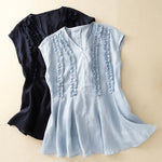 Buddha Stones Summer Casual Solid V-Neck Vertical Ruffle Pleat Women's Sleeveless T-Shirts Tank Top