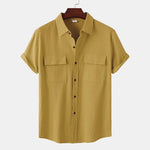 Buddha Stones Summer Casual Solid Buttons Men's Short Sleeve Shirts With Decorative Pockets