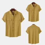 Buddha Stones Summer Casual Solid Buttons Men's Short Sleeve Shirts With Decorative Pockets