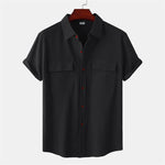 Buddha Stones Summer Casual Solid Buttons Men's Short Sleeve Shirts With Decorative Pockets
