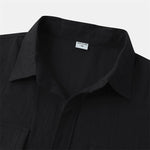 Buddha Stones Summer Casual Solid Buttons Men's Short Sleeve Shirts With Decorative Pockets