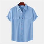 Buddha Stones Summer Casual Solid Buttons Men's Short Sleeve Shirts With Decorative Pockets