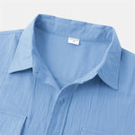 Buddha Stones Summer Casual Solid Buttons Men's Short Sleeve Shirts With Decorative Pockets