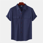 Buddha Stones Summer Casual Solid Buttons Men's Short Sleeve Shirts With Decorative Pockets