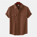 Buddha Stones Summer Casual Solid Buttons Men's Short Sleeve Shirts With Decorative Pockets