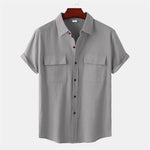 Buddha Stones Summer Casual Solid Buttons Men's Short Sleeve Shirts With Decorative Pockets