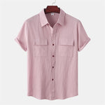 Buddha Stones Summer Casual Solid Buttons Men's Short Sleeve Shirts With Decorative Pockets