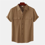 Buddha Stones Summer Casual Solid Buttons Men's Short Sleeve Shirts With Decorative Pockets
