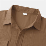 Buddha Stones Summer Casual Solid Buttons Men's Short Sleeve Shirts With Decorative Pockets