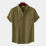 Buddha Stones Summer Casual Solid Buttons Men's Short Sleeve Shirts With Decorative Pockets