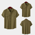 Buddha Stones Summer Casual Solid Buttons Men's Short Sleeve Shirts With Decorative Pockets