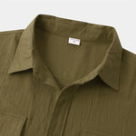 Buddha Stones Summer Casual Solid Buttons Men's Short Sleeve Shirts With Decorative Pockets