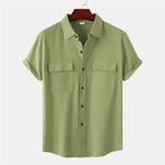 Buddha Stones Summer Casual Solid Buttons Men's Short Sleeve Shirts With Decorative Pockets
