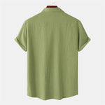 Buddha Stones Summer Casual Solid Buttons Men's Short Sleeve Shirts With Decorative Pockets