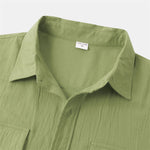 Buddha Stones Summer Casual Solid Buttons Men's Short Sleeve Shirts With Decorative Pockets