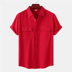 Buddha Stones Summer Casual Solid Buttons Men's Short Sleeve Shirts With Decorative Pockets