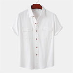 Buddha Stones Summer Casual Solid Buttons Men's Short Sleeve Shirts With Decorative Pockets