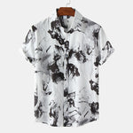 Buddha Stones Summer Casual Button-Up Ink Print Men's Short Sleeve Shirts
