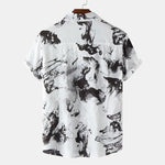 Buddha Stones Summer Casual Button-Up Ink Print Men's Short Sleeve Shirts