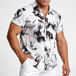 Buddha Stones Summer Casual Button-Up Ink Print Men's Short Sleeve Shirts