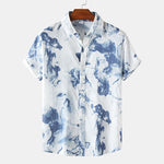 Buddha Stones Summer Casual Button-Up Ink Print Men's Short Sleeve Shirts