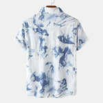 Buddha Stones Summer Casual Button-Up Ink Print Men's Short Sleeve Shirts