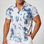Buddha Stones Summer Casual Button-Up Ink Print Men's Short Sleeve Shirts