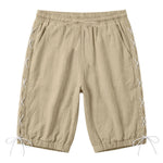 Buddha Stones Summer Casual Drawstring Side Slit Solid Bermuda Shorts Men's Straight Leg Pants With Pockets