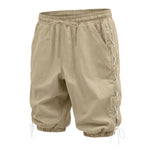 Buddha Stones Summer Casual Drawstring Side Slit Solid Bermuda Shorts Men's Straight Leg Pants With Pockets