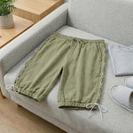 Buddha Stones Summer Casual Drawstring Side Slit Solid Bermuda Shorts Men's Straight Leg Pants With Pockets