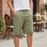 Buddha Stones Summer Casual Drawstring Side Slit Solid Bermuda Shorts Men's Straight Leg Pants With Pockets