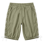 Buddha Stones Summer Casual Drawstring Side Slit Solid Bermuda Shorts Men's Straight Leg Pants With Pockets