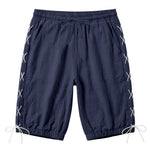 Buddha Stones Summer Casual Drawstring Side Slit Solid Bermuda Shorts Men's Straight Leg Pants With Pockets