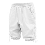 Buddha Stones Summer Casual Drawstring Side Slit Solid Bermuda Shorts Men's Straight Leg Pants With Pockets