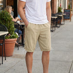 Buddha Stones Summer Casual Drawstring Side Slit Solid Bermuda Shorts Men's Straight Leg Pants With Pockets