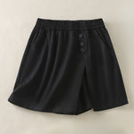 Buddha Stones Summer Casual Decorative Buttons Solid Women's Shorts With Pockets