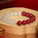Buddha Stones Cinnabar White Cat's Eye Calm Bracelet
